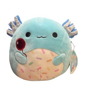 8” Clutch the Axolotl Squishmallow with Red Balloon and Confetti Tummy